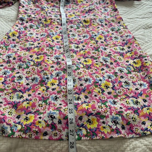 H&M shoulders off smock back mini dress floral pink Sz M *see measurements - Picture 12 of 12